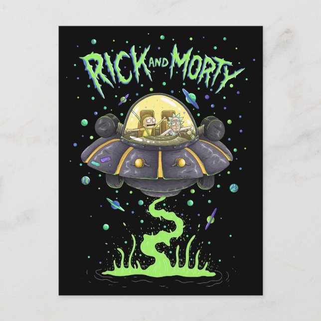 Cartão Postal De Convite RICK E MORTY™ | Gráfico de Voo Espacial Ilustrado (Frente)