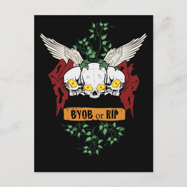 Cartão Postal De Convite RIP Mau Skulls Halloween Convidam Com Texto Sangre (Frente)