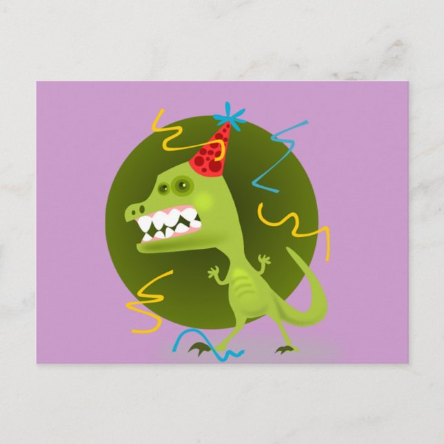 Cartão Postal De Convite Rock de Dino - Festa de aniversário de dinossauro (Frente)