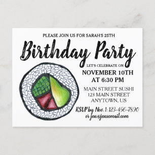 Cartão Postal De Convite Rolo de Califórnia Comida Japonesa Sushi Festa de 