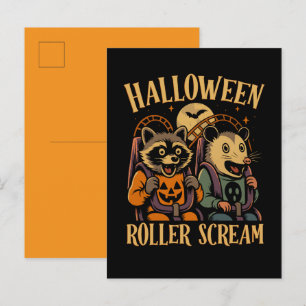 Cartão Postal De Convite Rolo de Halloween Grita Guaxinim e Gambá