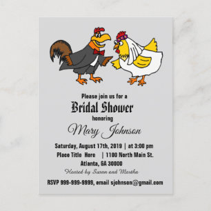 Cartão Postal De Convite Rooster Engraçado e Casamento Hen