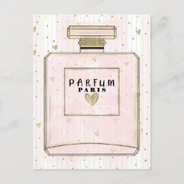 Cartão Postal De Convite Rosa Bege e Dourado Paris Parfum Festa de Beleza