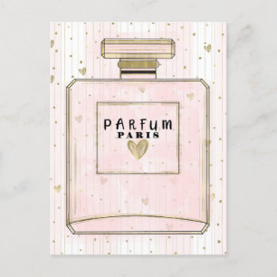 Cartão Postal De Convite Rosa Bege e Dourado Paris Parfum Festa de Beleza