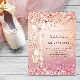 Cartão Postal De Convite Rosa de Quinceanera dourado, esferina