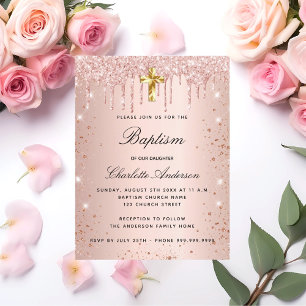 Cartão Postal De Convite Rosa dourado brilha batismo feminino