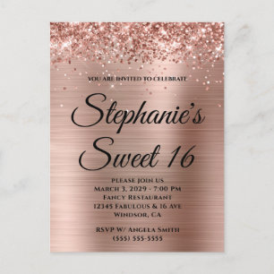 Cartão Postal De Convite Rosa Dourado Brilhante Foil Sweet 16