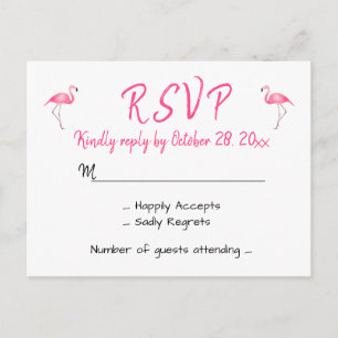 Cartão Postal De Convite Rosa Flamingo RSVP Casamento Tropical Luau Praia