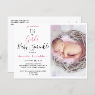 Cartão Postal De Convite Rosa Moderno é uma Garota! Photo Baby Sprinkle