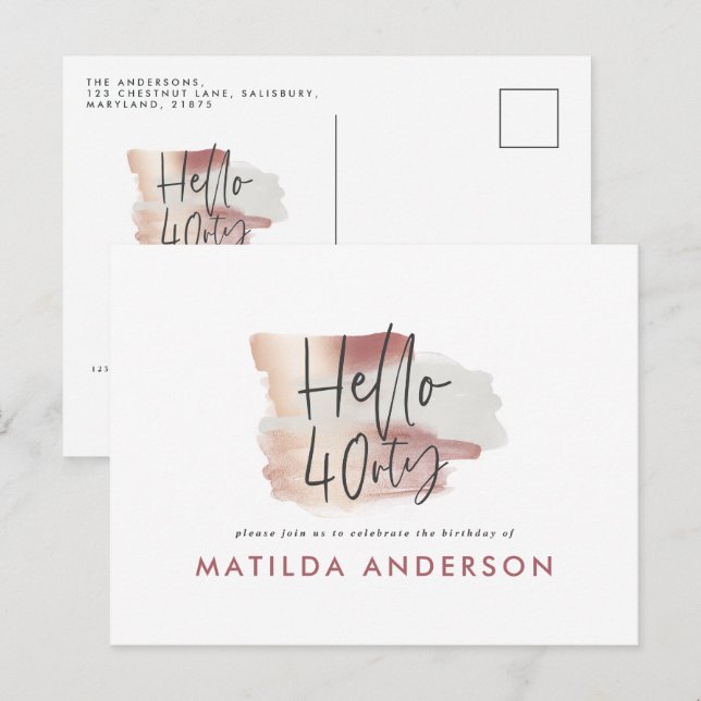 Cartão Postal De Convite Rosa-rosa-menina aniversário de 40 anos (Frente/Verso)