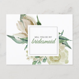 Cartão Postal De Convite Rosa Verde Clássico Floral Aquarela Creme