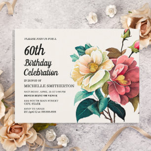 Cartão Postal De Convite Rosas Brancas Vermelhas Aniversário de 60 anos da