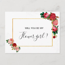 Cartão Postal De Convite Rosas de Borgonha Guirlanda Floral Menina das Flor