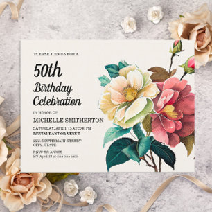 Cartão Postal De Convite Rosas Vermelhas Brancas Aniversário de 50 anos da