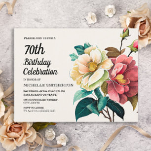 Cartão Postal De Convite Rosas Vermelhas Brancas Aniversário de 70 anos da