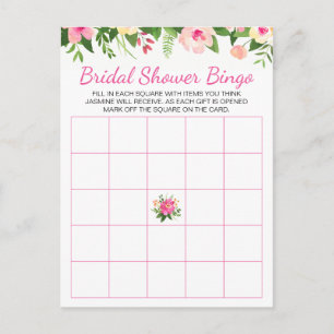 Cartão Postal De Convite Rosella Pink Flowers - Chá de panela Bingo Card