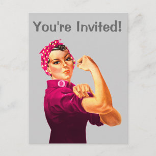 Cartão Postal De Convite Rosie The Riveter - Rosa Cancer