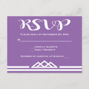 Cartão Postal De Convite Roxo RSVP Geométrico Triângulo Casamento Retro