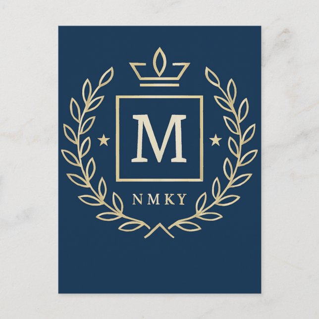 Cartão Postal De Convite "Royal NMKY Emblem – Monogram M Crest Design" (Frente)