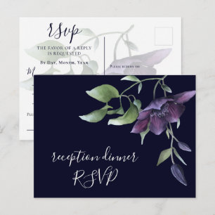 Cartão Postal De Convite RSPV para Jantar de Recepção Floral Azul Marinho R