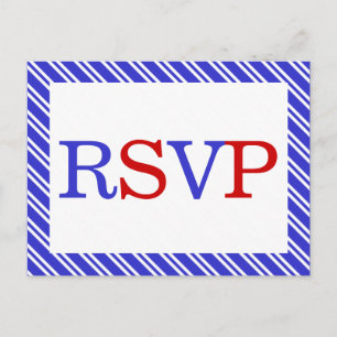 Cartão Postal De Convite RSVP Azul Branco Vermelho