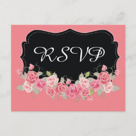 Cartão Postal De Convite RSVP Bonito rosa e preto