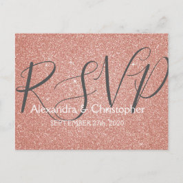 Cartão Postal De Convite RSVP Brilho e Glitter Rosa Dourado