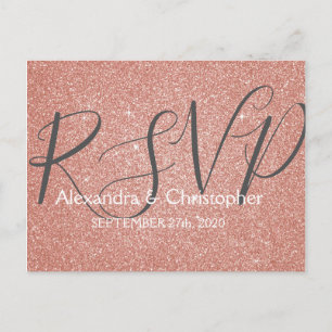 Cartão Postal De Convite RSVP Brilho e Glitter Rosa Dourado