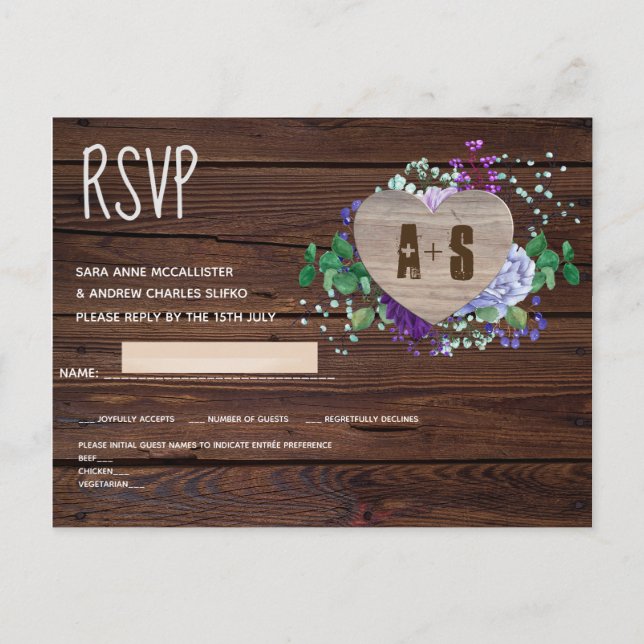 Cartão Postal De Convite RSVP Card Rustic Floral Wedding Sv (Frente)