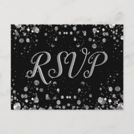 Cartão Postal De Convite RSVP Card Silver Confetti