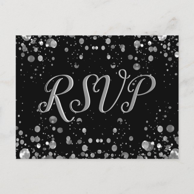 Cartão Postal De Convite RSVP Card Silver Confetti (Frente)