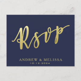 Cartão Postal De Convite RSVP | Cartão-postal Dourado Azul-Marinho e Faux