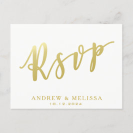 Cartão Postal De Convite RSVP | Cartão-postal Dourado branco e falso