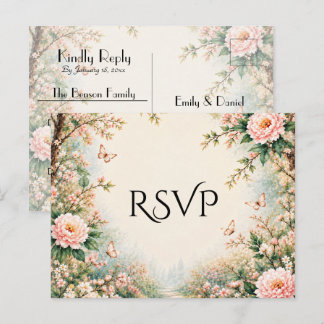 Cartão Postal De Convite RSVP Casamento Borboleta Flor Silvestre Jardim Enc