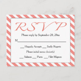 Cartão Postal De Convite RSVP Casamento/Partido Rosa e Stripe Branca