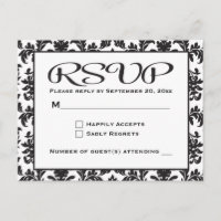 RSVP Damasco Preto e Branco Casamento / Festa