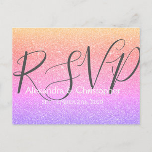 Cartão Postal De Convite RSVP de brilho e brilho roxo e rosa