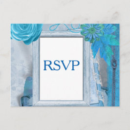 Cartão Postal De Convite RSVP de Casamento Azul