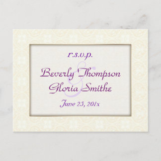 Cartão Postal De Convite RSVP de Casamento Branco Damask