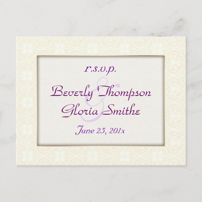 Cartão Postal De Convite RSVP de Casamento Branco Damask (Frente)