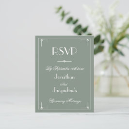 Cartão Postal De Convite RSVP de Casamento Clássico Verde do Elegante Simpl