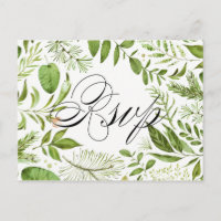 RSVP de casamento com folhagem verde selvagem em a