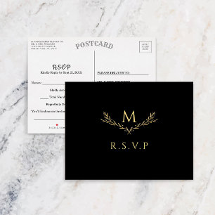 Cartão Postal De Convite RSVP de Casamento da Terra do Monograma Preto e Do