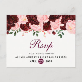 Cartão Postal De Convite RSVP de Casamento das Flores de Borgonha Rosa-Rosa