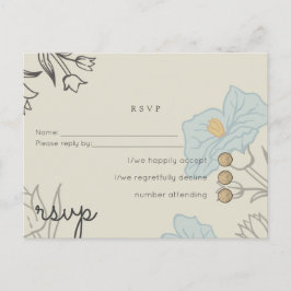 Cartão Postal De Convite RSVP de Casamento de Abstrato Floral Azul Moderno