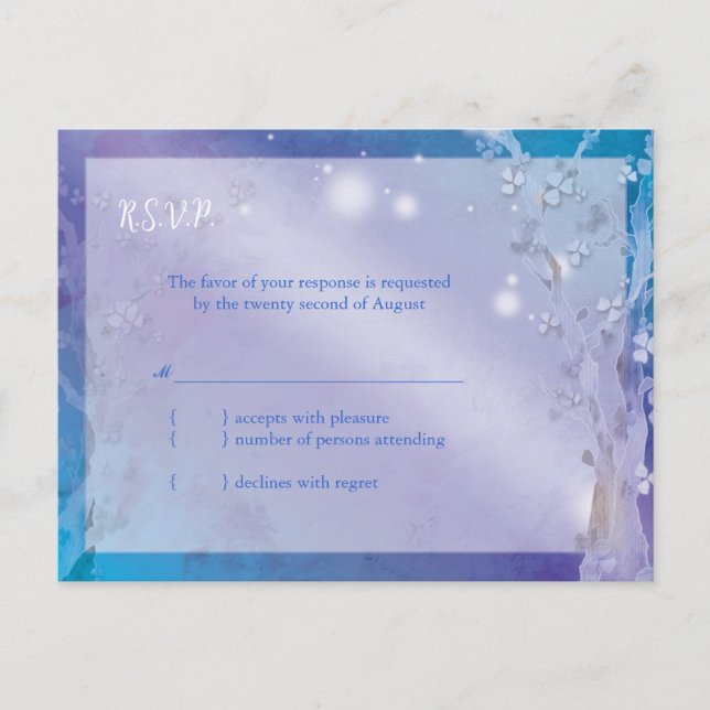 Cartão Postal De Convite RSVP de Casamento de Árvore Azul Dreamy (Frente)