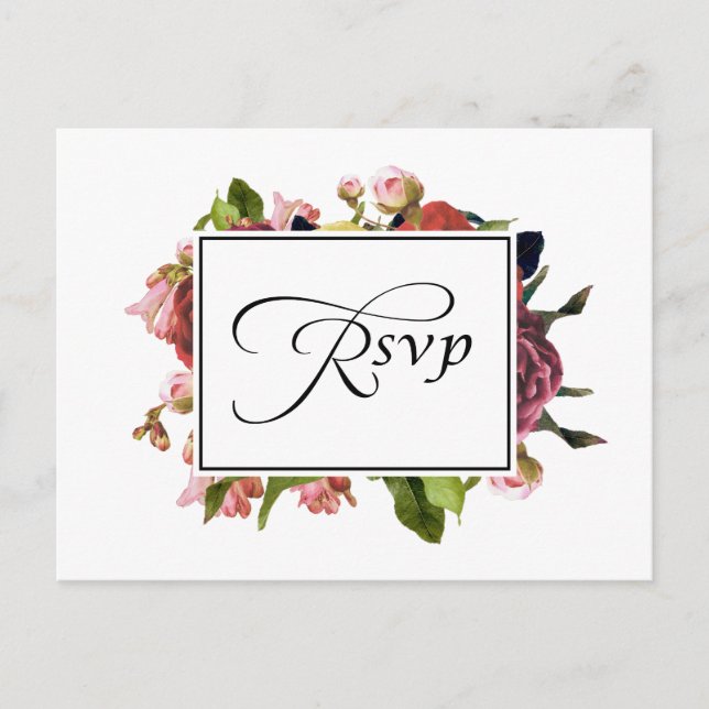 Cartão Postal De Convite RSVP de Casamento de Buquê Floral Rosa (Frente)