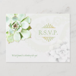 Cartão Postal De Convite RSVP de Casamento de Cactus no Jardim Suculente