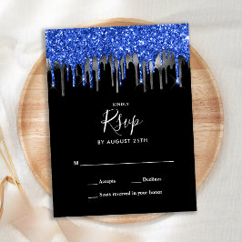 Cartão Postal De Convite RSVP de Casamento de Drives de Glitter Azul Elegan