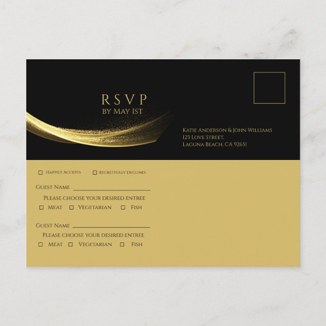 Cartão Postal De Convite RSVP de Casamento de Elegância de ouro- (Verso)